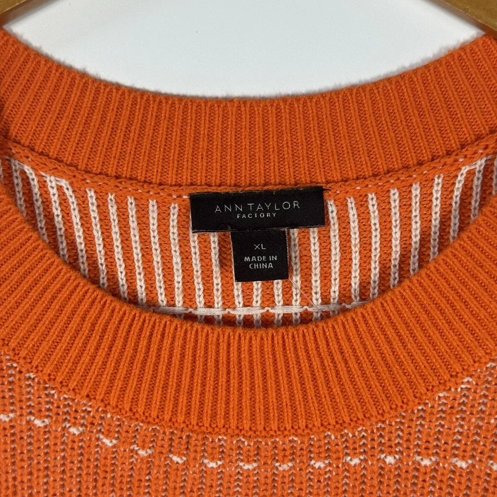 Ann Taylor Factory Sweater Womens XL Orange Knit Short Sleeve Cozy Spring - Picture 4 of 9